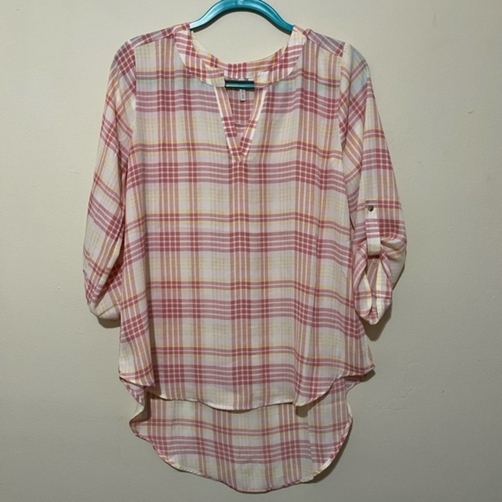 cato | sheer plaid lightweight chiffon blouse | medium